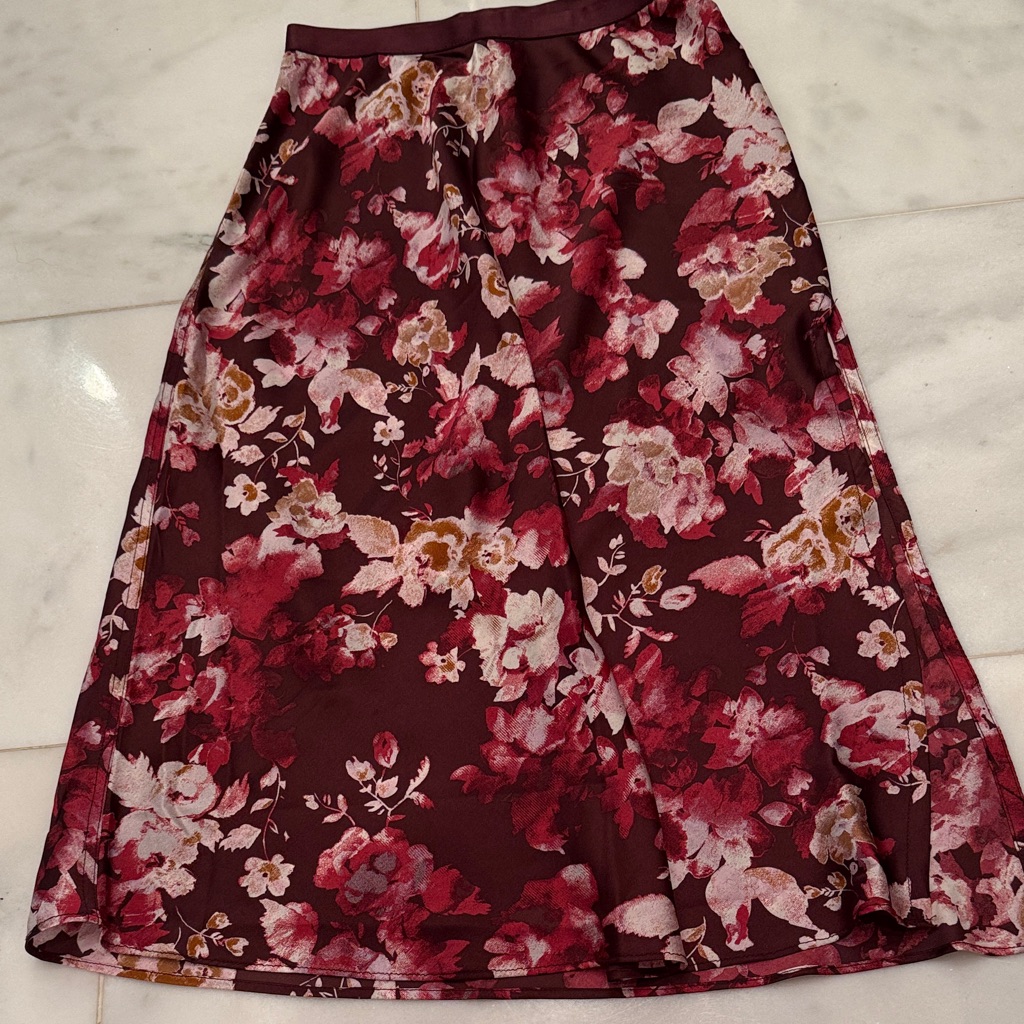Free People Burgundy Floral A-Line Skirt